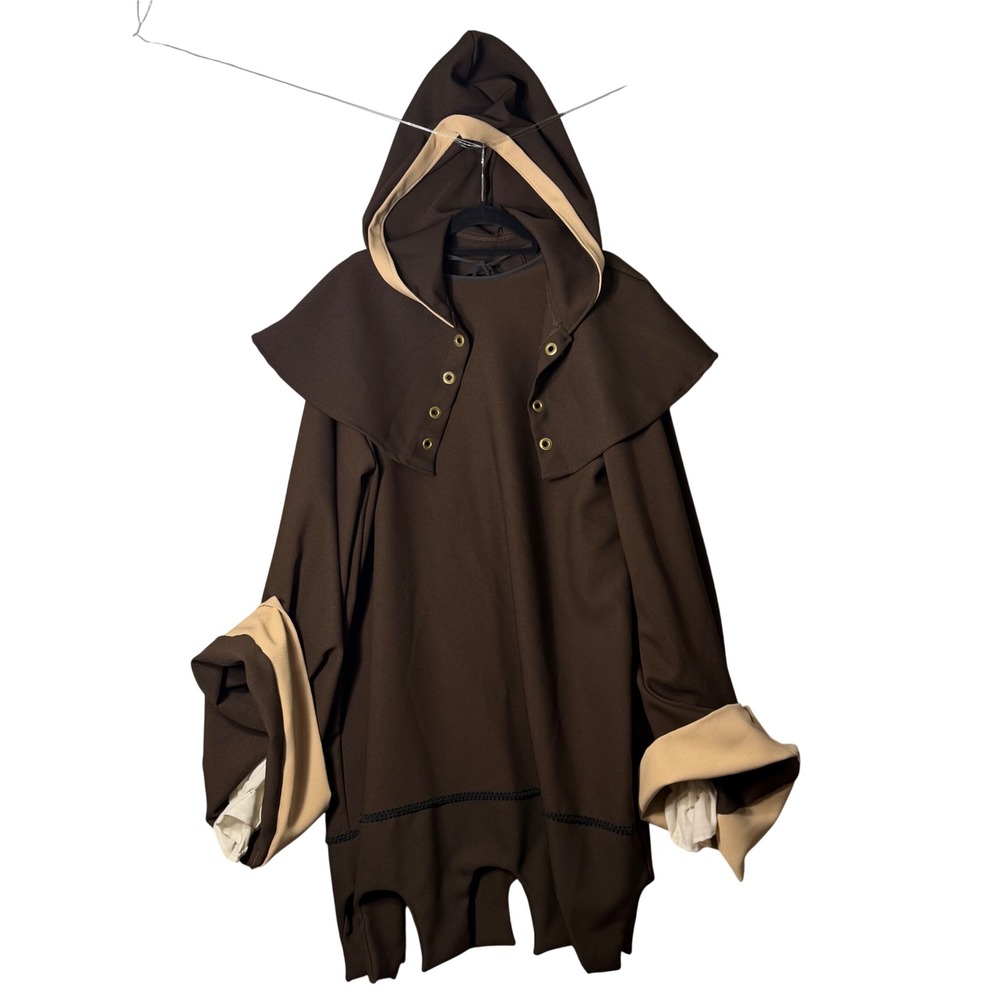 Vintage Handmade Medieval Tunic Hooded Cowl Brown Renaissance Costume XL-2XL